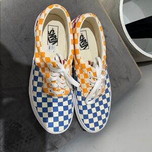 Vans Blue and Orange Checkerboard Sneakers